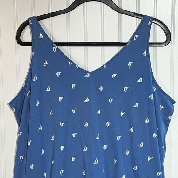Bamboo Traders Tank Dress Women’s XXLarge Blue Sail Boat Print Elastic Waist - Picture 6 of 7